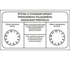 R003 Štítok o vykonaní opravy prenosného/pojazdného hasiaceho prístroja 105x60 mm