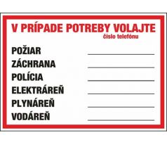 Telefónne čísla pomoci 210x148 mm - plast