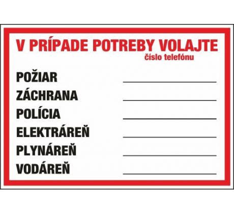Telefónne čísla pomoci 210x148 mm - plast
