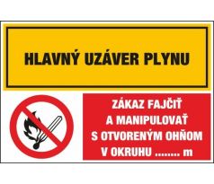 D304 Hlavný uzáver plynu/Zákaz fajčiť.......! samolepka/plast 130x131 mm