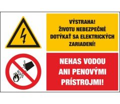 D324 Výstraha! Životu nebezpečné..../Nehas vodou ani penovými prístrojmi! samolepka/plast 130x131 mm