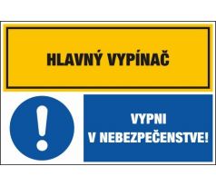 D325 Hlavný vypínač/Vypni v nebezpečenstve! samolepka 64x65 mm