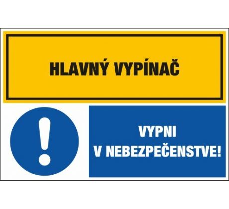 D325 Hlavný vypínač/Vypni v nebezpečenstve! samolepka 64x65 mm