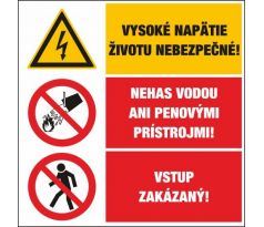 T319 Vys.napätie/Nehas vodou/Vstup zakázaný! samolepka/plast 131x195 mm