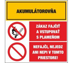 T321 Akumulátorovňa/Zákaz fajčiť/Nefajči, nejedz ani nepi v tomto priestore! samolepka/plast 131x195 mm