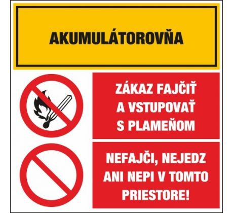 T321 Akumulátorovňa/Zákaz fajčiť/Nefajči, nejedz ani nepi v tomto priestore! samolepka/plast 131x195 mm
