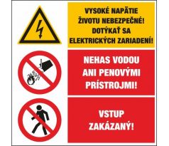 T325 Vysoké napätie/Nehas vodou/Vstup zakázaný! samolepka/plast 131x195 mm