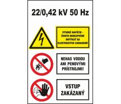 S401 Rozvádzač/Vys. napätie/Nehas vodou/Vstup zakázaný! samolepka/plast 250x100 mm