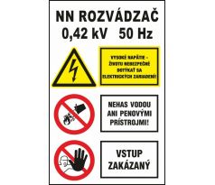 S402 Rozvádzač/Vys. napätie/Nehas vodou/Vstup zakázaný! samolepka/plast 150x100 mm
