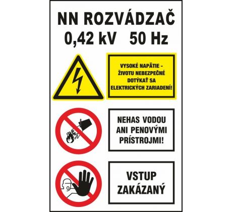 S402 Rozvádzač/Vys. napätie/Nehas vodou/Vstup zakázaný! samolepka/plast 250x100 mm