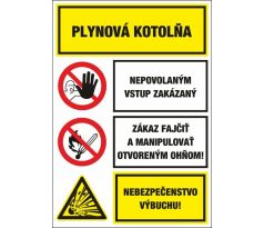 S403 Plyn. kotolňa/Nepov. vstup zakáz./Zákaz fajčiť/Nebezp. výbuchu! samolepka/plast 150x100 mm