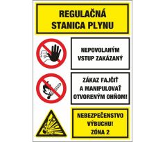 S404 Reg. st. plynu/Nepov. vstup zakáz./Zákaz fajčiť/Nebezp. výbuchu! samolepka/plast 150x100 mm